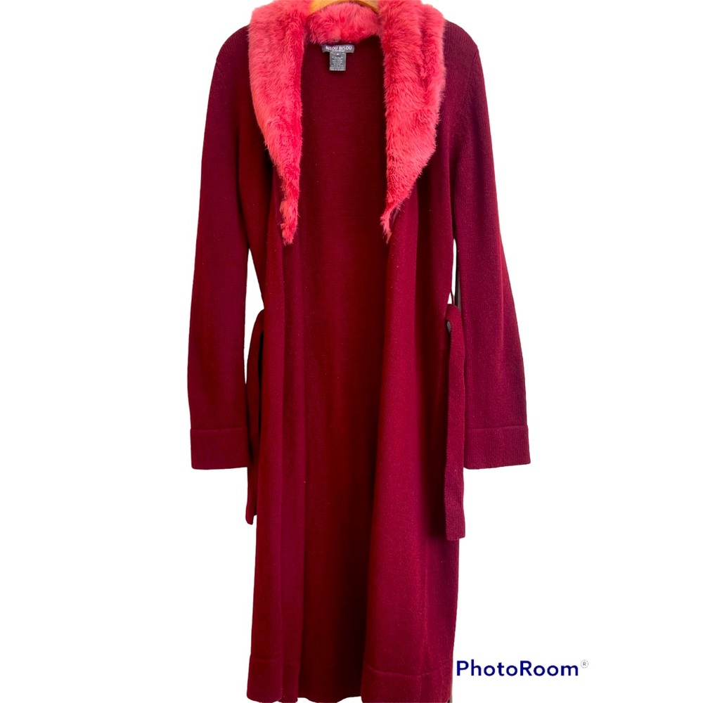 Fur collar maxi cardigan Y2K - Picture 3 of 10